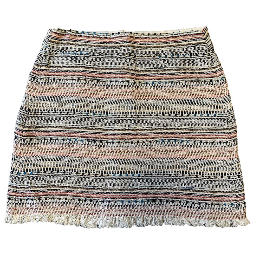 Ann Taylor LOFT Skirt Womens Size 4 Multicolor Boho Raw Hem Jacquard Mini Lined